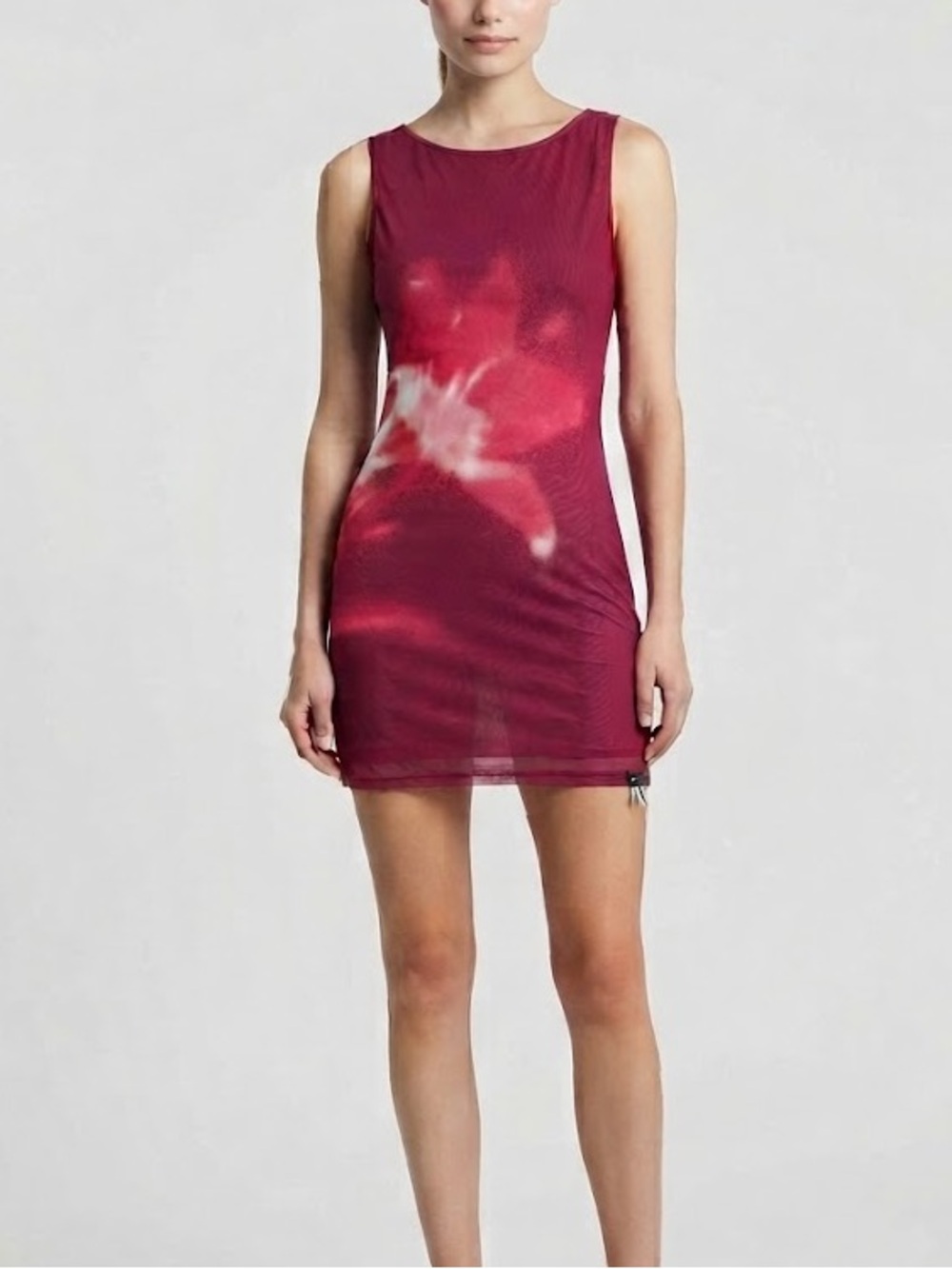 Cider Mesh Double Layered Lined Burgundy Graphic Flower Pink Mini Dress NEW